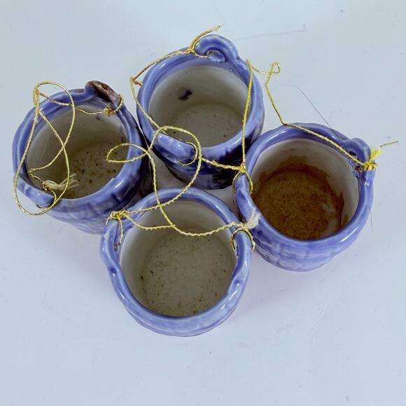 Vintage Blue Ceramic Bucket Ornaments Set of 4 – Mini 1" Hanging Pails - Picture 8 of 8